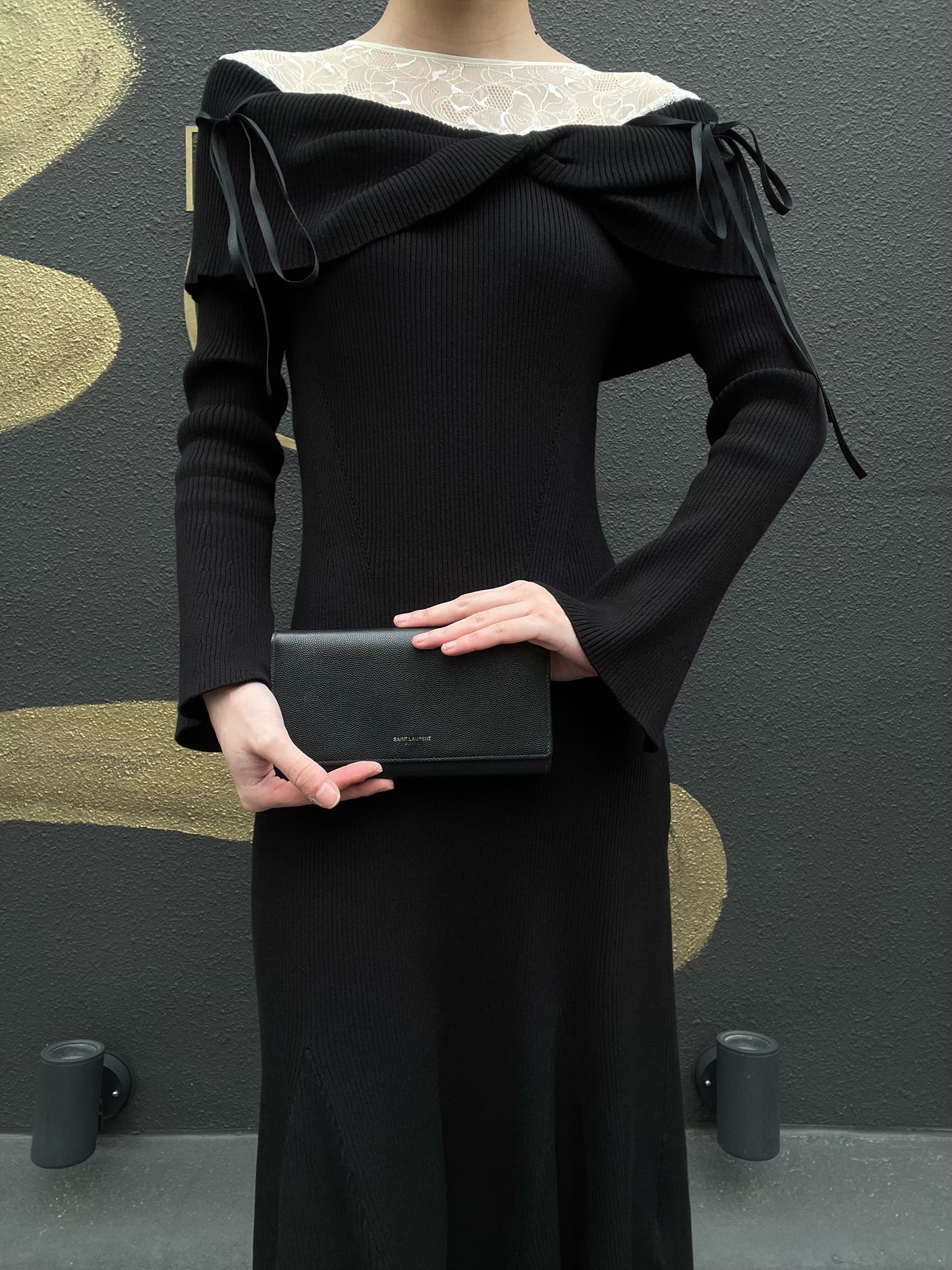 YSL, Saint Laurent, long wallet, leather, black, cowhide