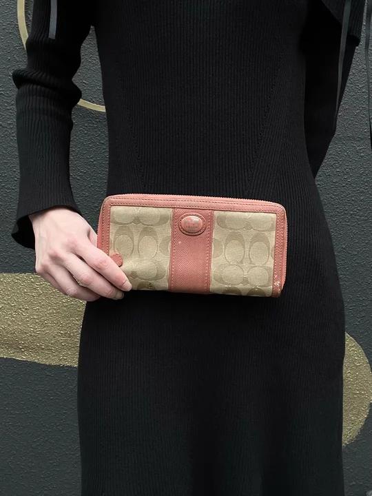 COACH Beige & Pink Signature PVC Wallet