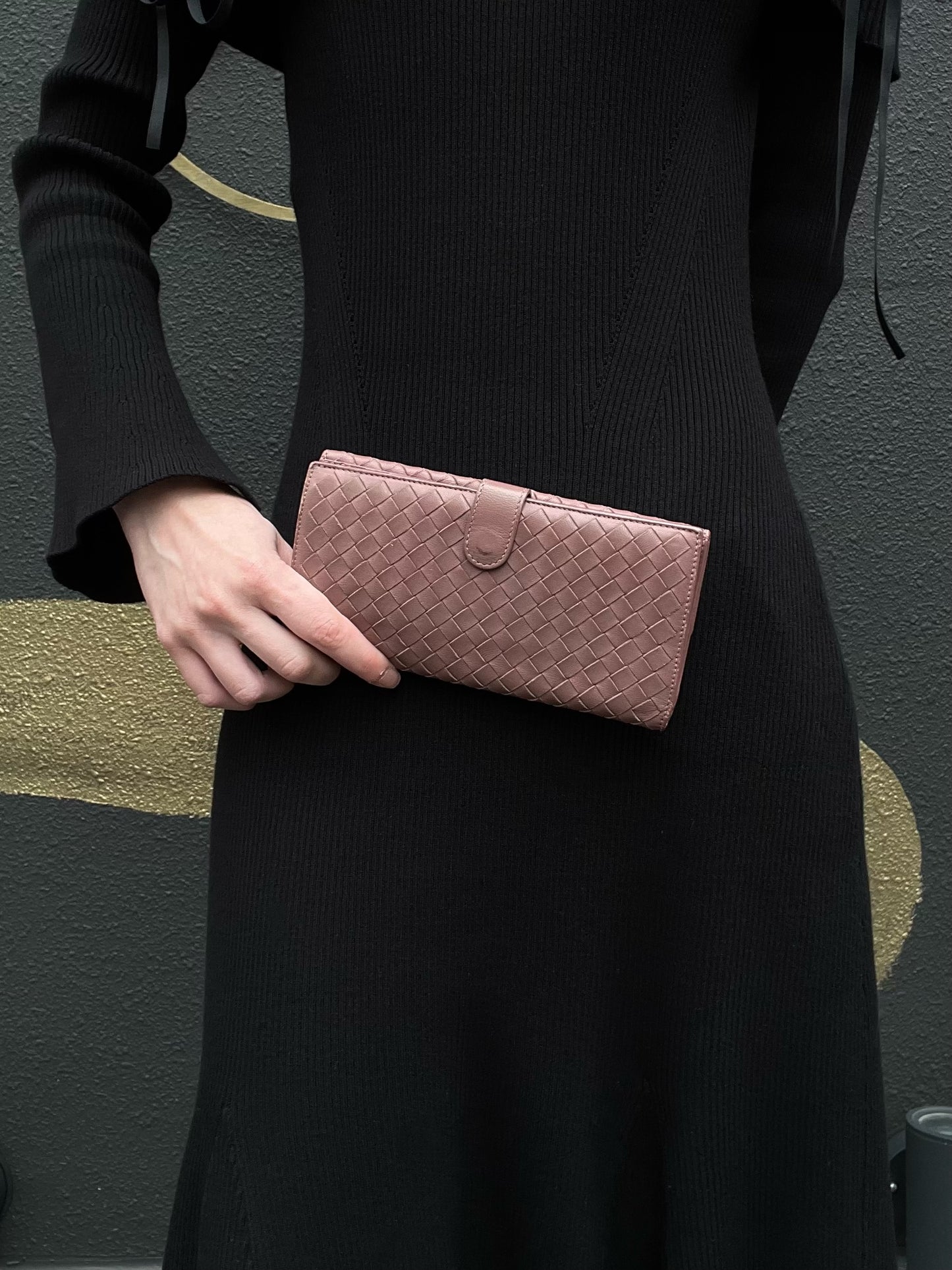 BOTTEGA VENETA Brown Long Wallet, Calf Leather, Intrecciato Weave