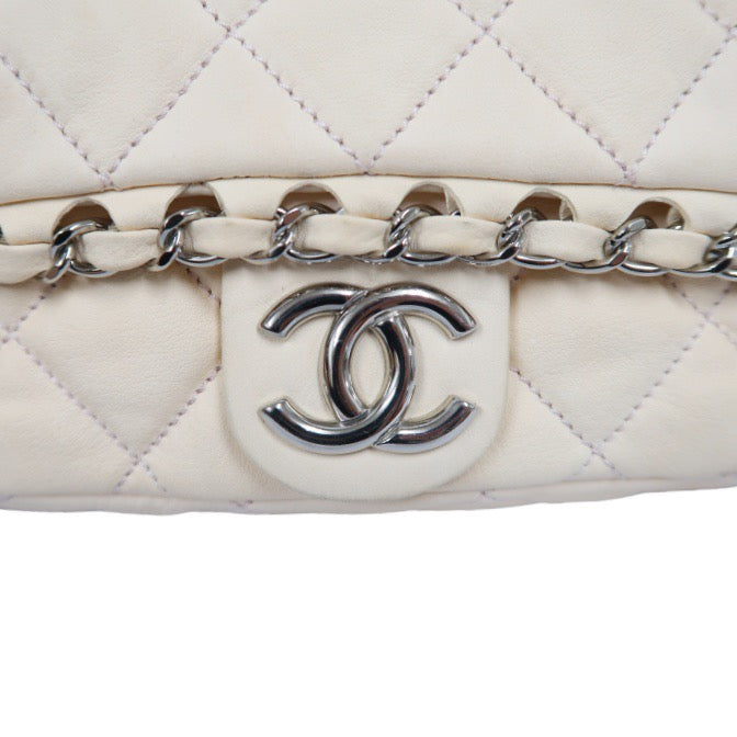 Chanel Pink Beige Lambskin Chain Shoulder Bag with Silver-Tone Hardware