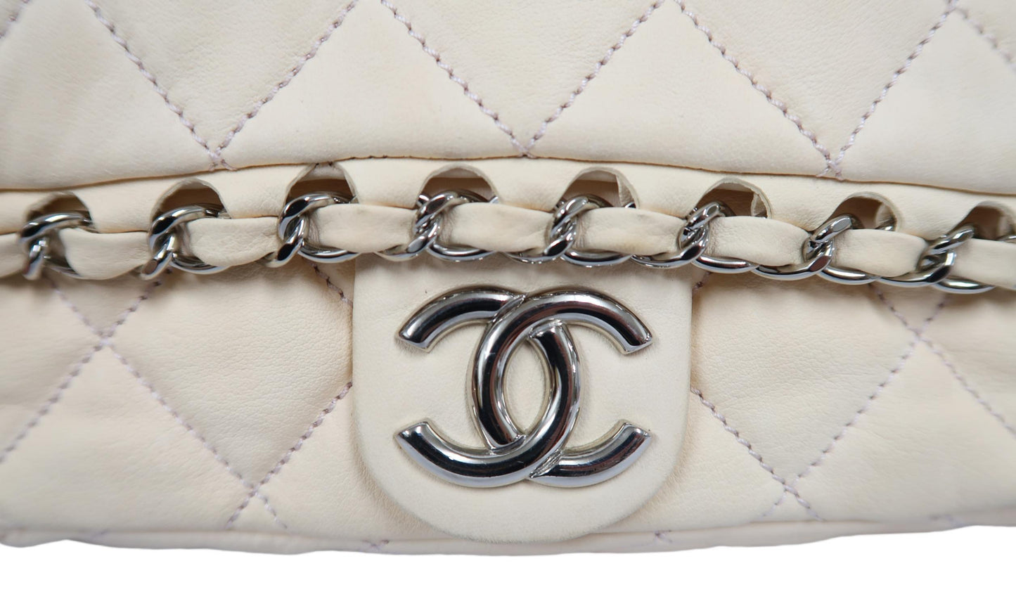 Chanel Pink Beige Lambskin Chain Shoulder Bag with Silver-Tone Hardware