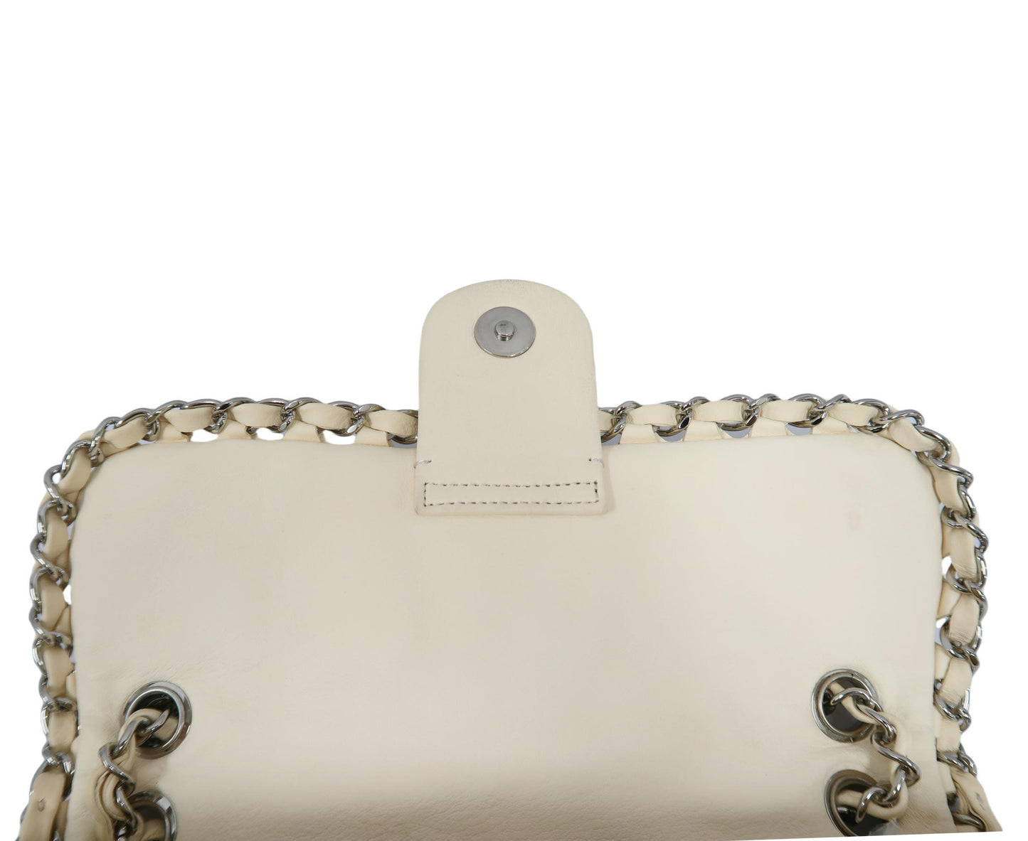 Chanel Pink Beige Lambskin Chain Shoulder Bag with Silver-Tone Hardware