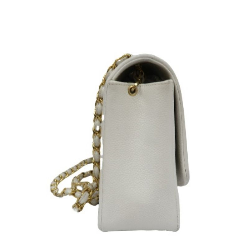 Chanel White Caviar Leather Classic Flap Bag with Gold-Tone Hardware, Chain Shoulder Bag