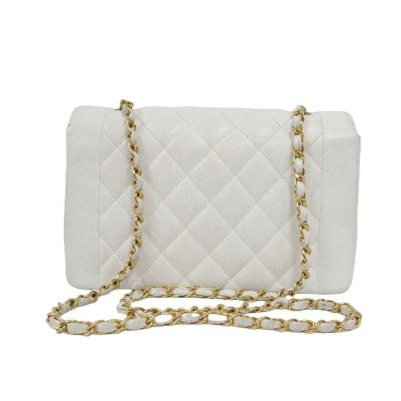Chanel White Caviar Leather Classic Flap Bag with Gold-Tone Hardware, Chain Shoulder Bag