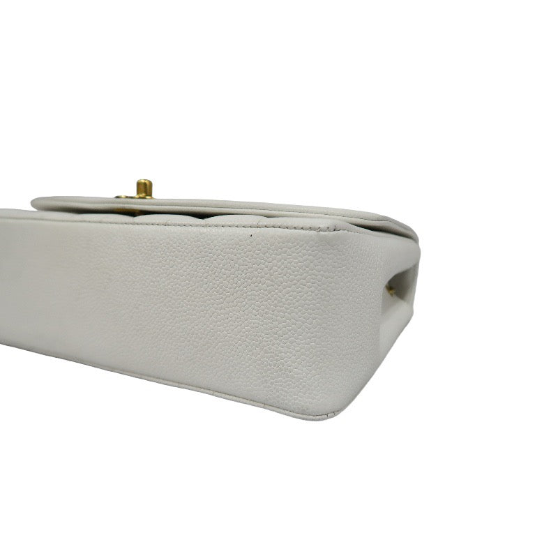 Chanel White Caviar Leather Classic Flap Bag with Gold-Tone Hardware, Chain Shoulder Bag
