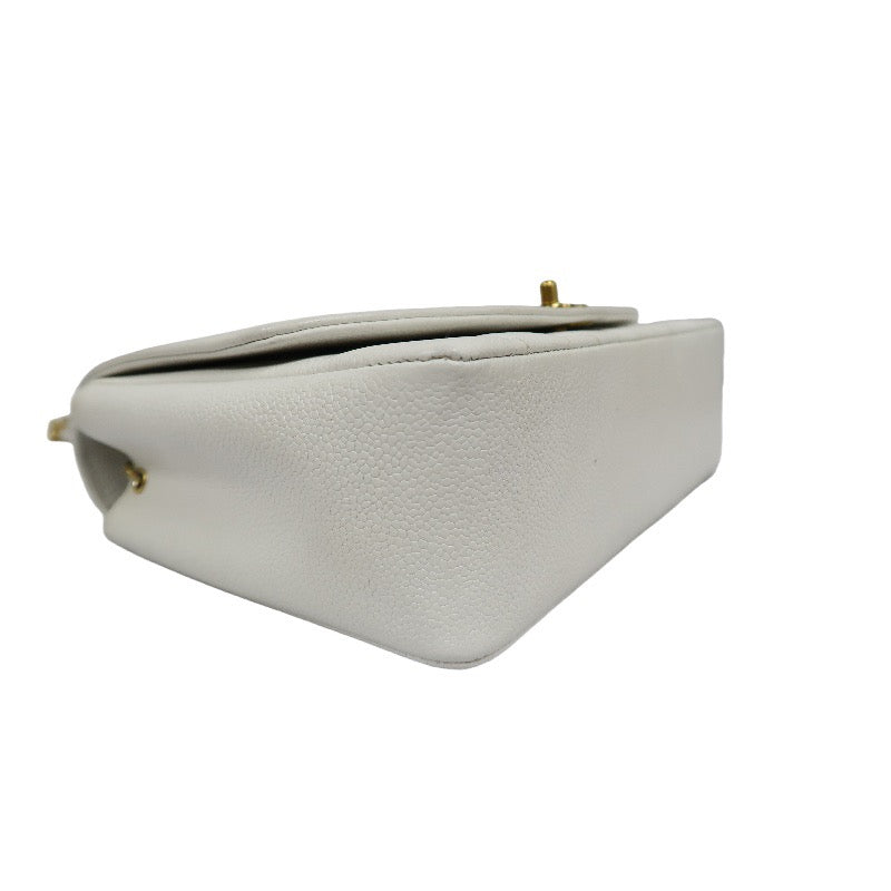 Chanel White Caviar Leather Classic Flap Bag with Gold-Tone Hardware, Chain Shoulder Bag