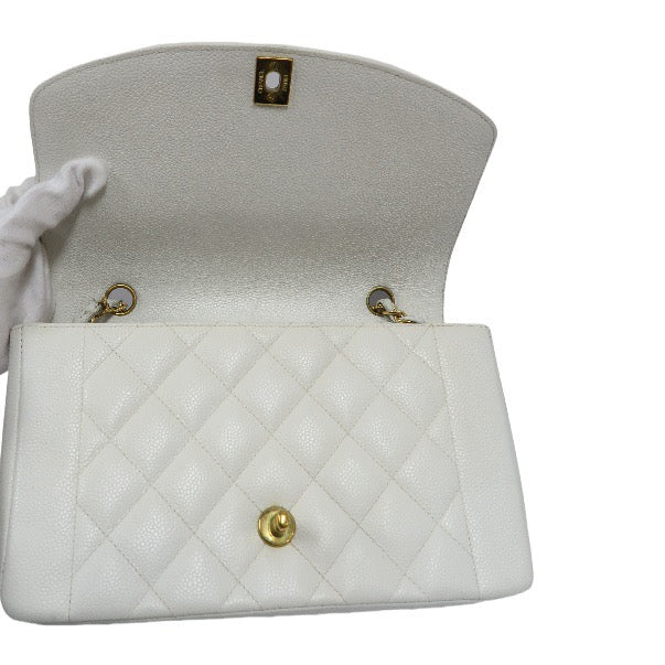 Chanel White Caviar Leather Classic Flap Bag with Gold-Tone Hardware, Chain Shoulder Bag
