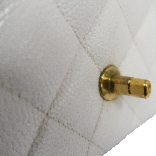 Chanel White Caviar Leather Classic Flap Bag with Gold-Tone Hardware, Chain Shoulder Bag