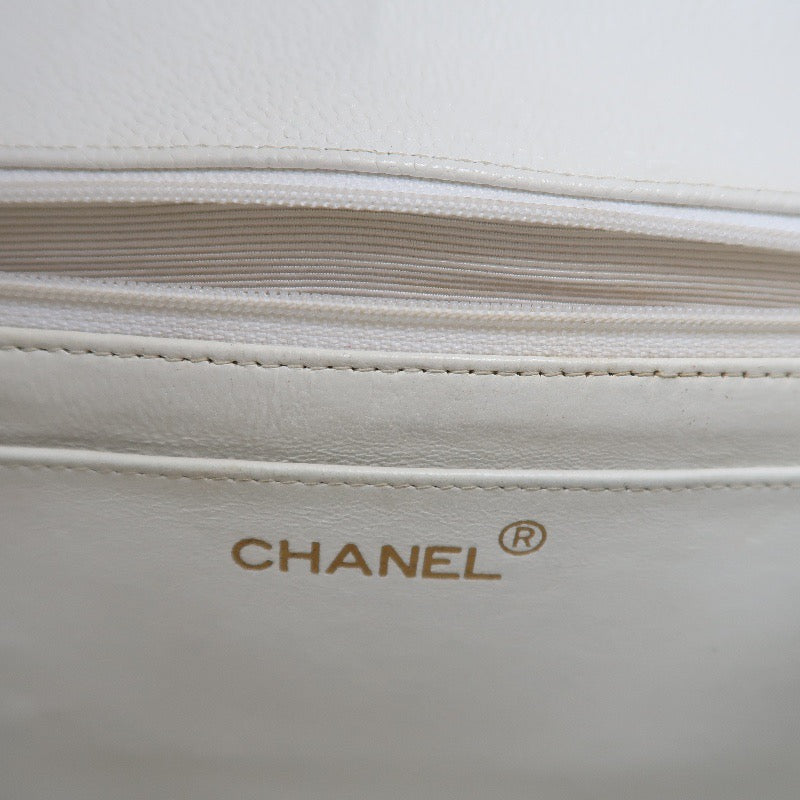 Chanel White Caviar Leather Classic Flap Bag with Gold-Tone Hardware, Chain Shoulder Bag