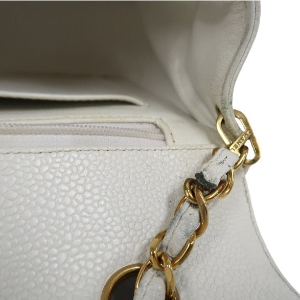 Chanel White Caviar Leather Classic Flap Bag with Gold-Tone Hardware, Chain Shoulder Bag