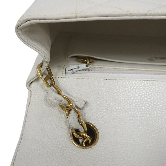 Chanel White Caviar Leather Classic Flap Bag with Gold-Tone Hardware, Chain Shoulder Bag