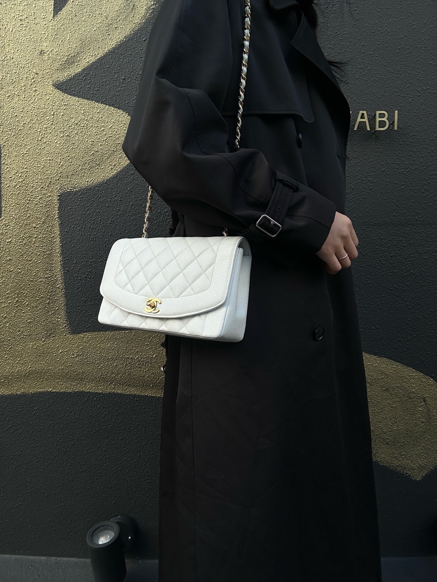 Chanel White Caviar Leather Classic Flap Bag with Gold-Tone Hardware, Chain Shoulder Bag
