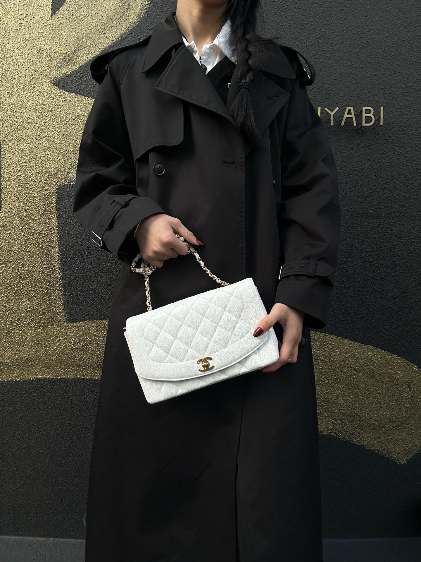 Chanel White Caviar Leather Classic Flap Bag with Gold-Tone Hardware, Chain Shoulder Bag