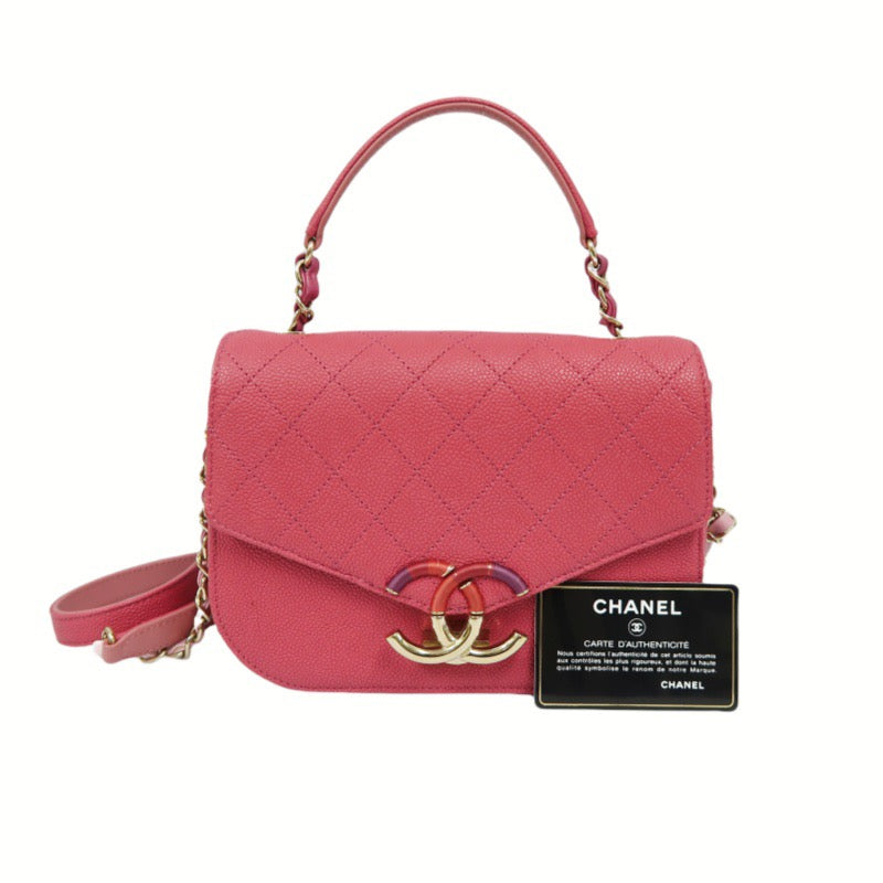 Chanel Pink Lambskin Top Handle Chain Shoulder Bag with Gold-Tone Hardware