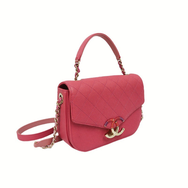 Chanel Pink Lambskin Top Handle Chain Shoulder Bag with Gold-Tone Hardware