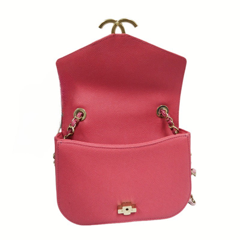 Chanel Pink Lambskin Top Handle Chain Shoulder Bag with Gold-Tone Hardware