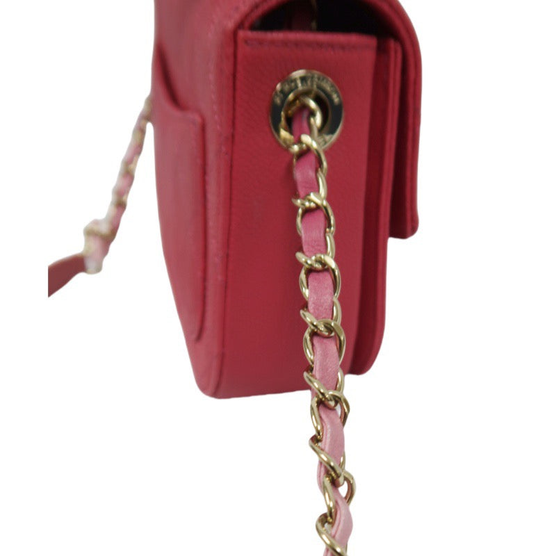 Chanel Pink Lambskin Top Handle Chain Shoulder Bag with Gold-Tone Hardware