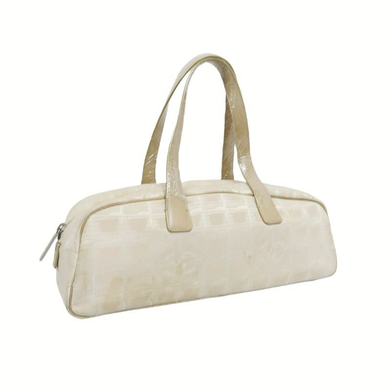 Chanel New Travel Boston Bag | Nude Pink Canvas Ice Cube Quilted Bowling Handbag, w/Guarantee Card