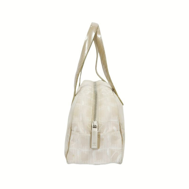 Chanel New Travel Boston Bag | Nude Pink Canvas Ice Cube Quilted Bowling Handbag, w/Guarantee Card