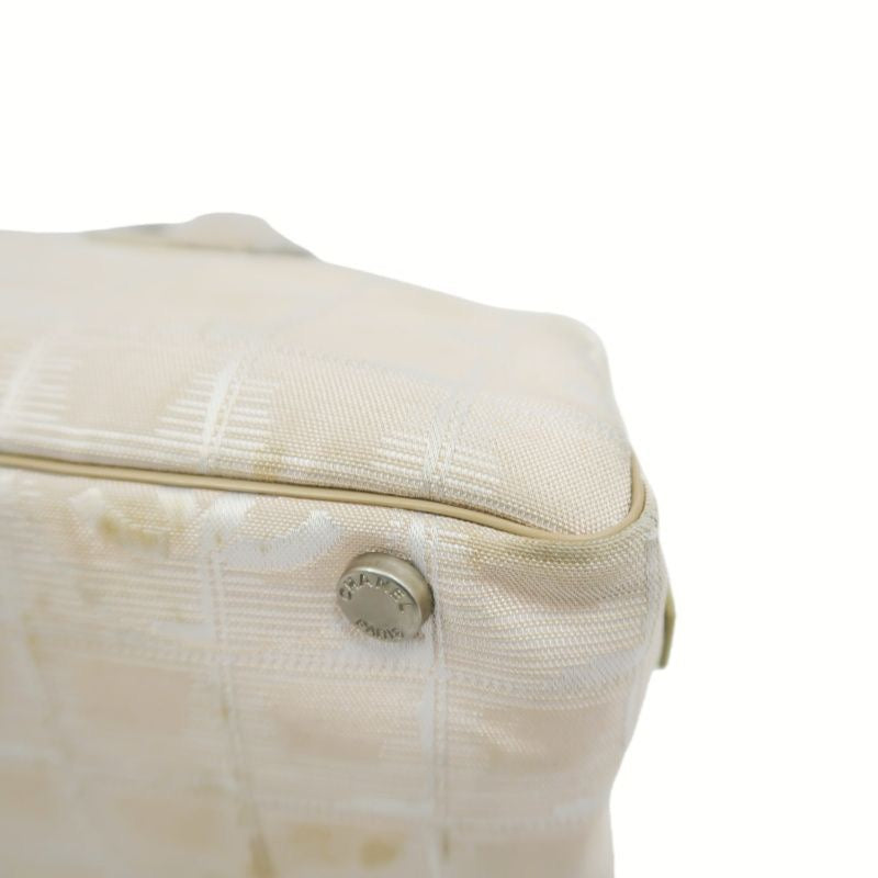 Chanel New Travel Boston Bag | Nude Pink Canvas Ice Cube Quilted Bowling Handbag, w/Guarantee Card