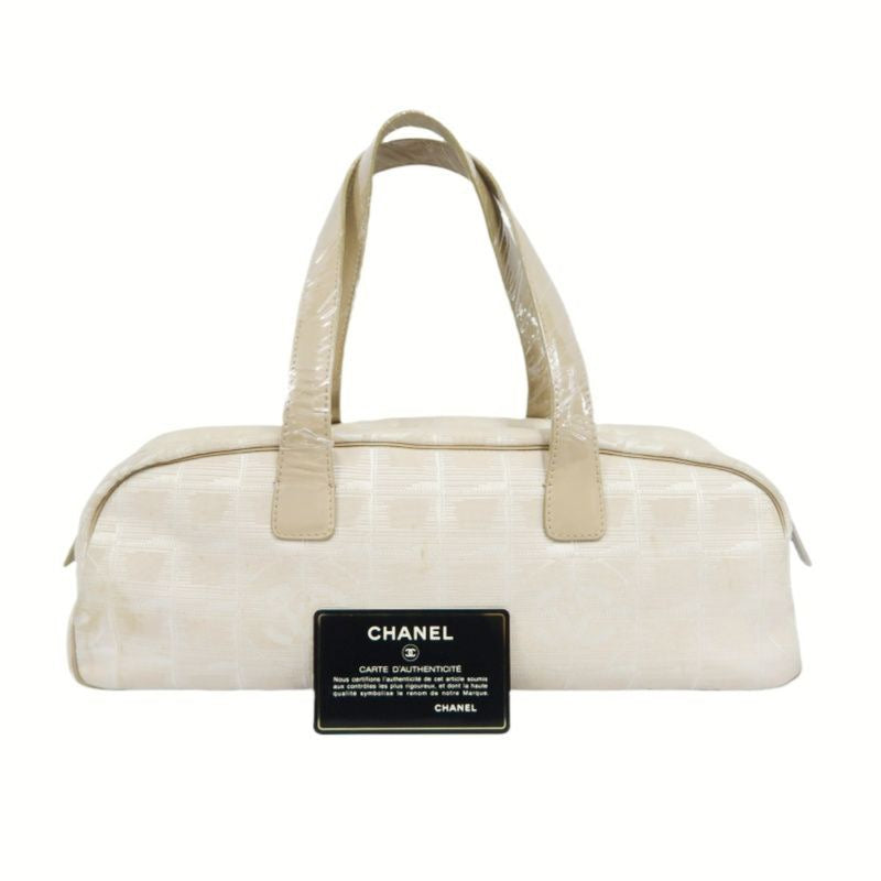 Chanel New Travel Boston Bag | Nude Pink Canvas Ice Cube Quilted Bowling Handbag, w/Guarantee Card