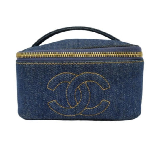 Chanel Blue Denim Vanity Pouch with Gold-Tone Hardware