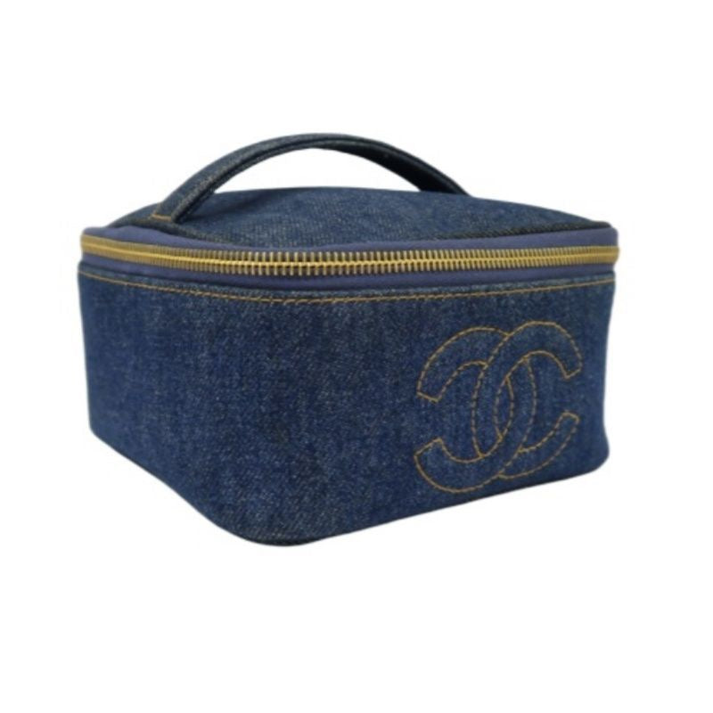 Chanel Blue Denim Vanity Pouch with Gold-Tone Hardware