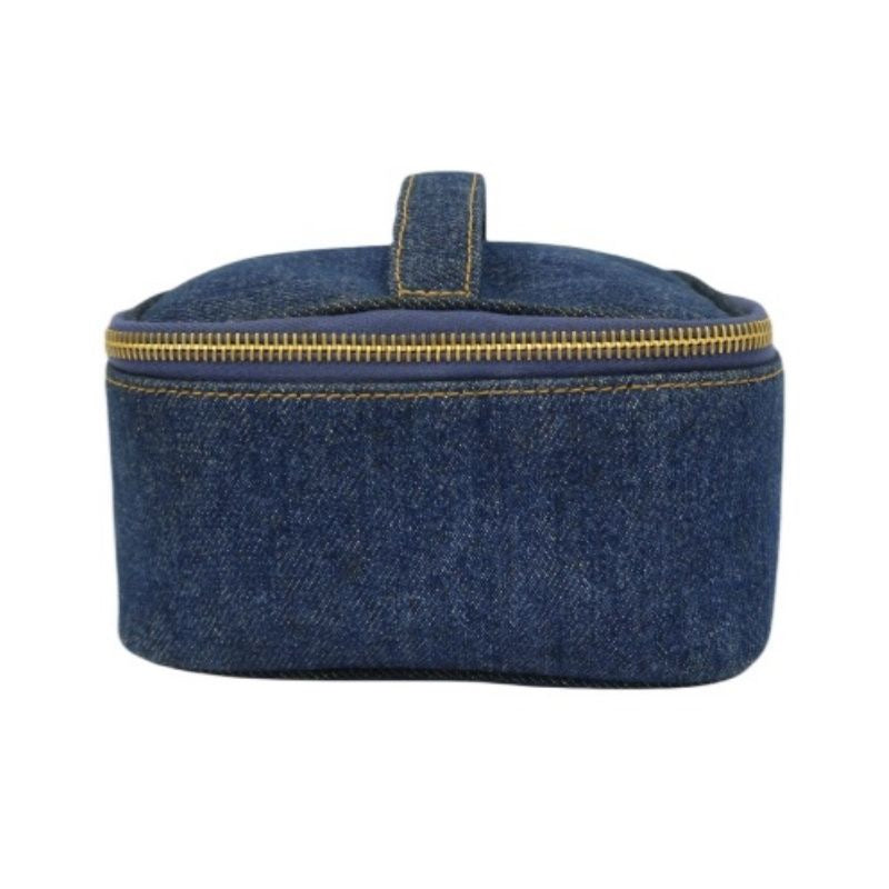 Chanel Blue Denim Vanity Pouch with Gold-Tone Hardware