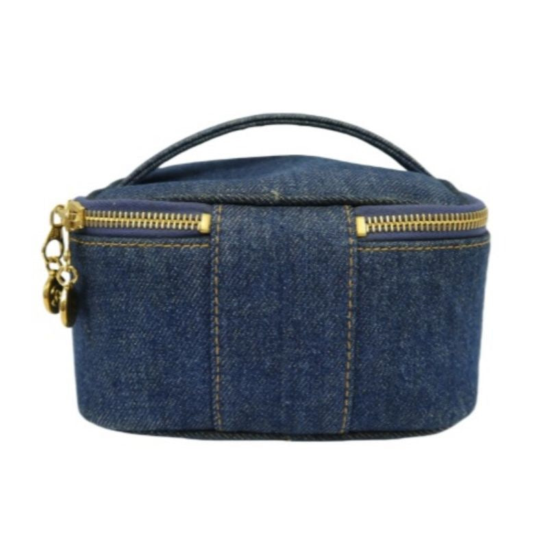 Chanel Blue Denim Vanity Pouch with Gold-Tone Hardware
