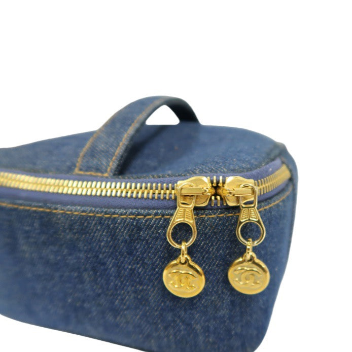Chanel Blue Denim Vanity Pouch with Gold-Tone Hardware