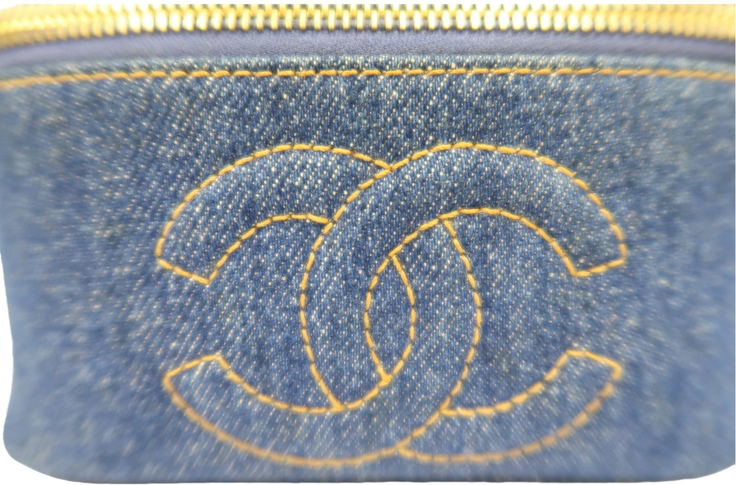 Chanel Blue Denim Vanity Pouch with Gold-Tone Hardware