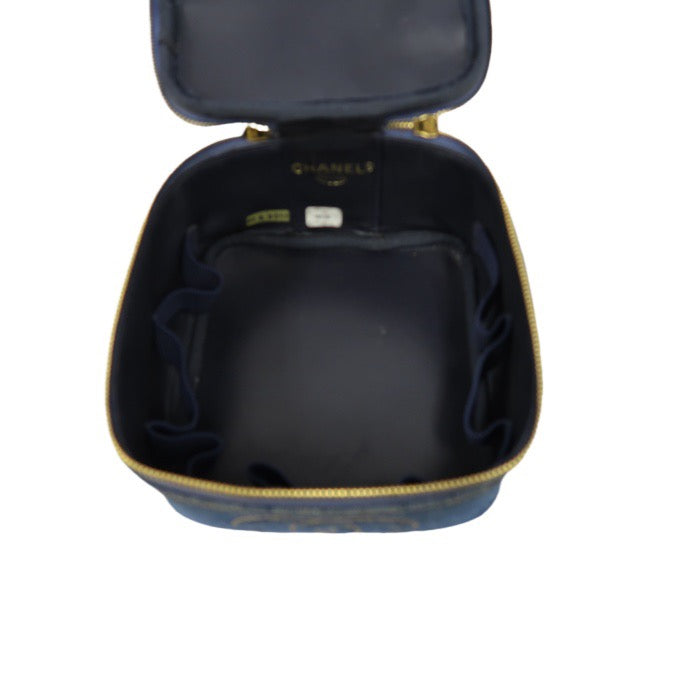 Chanel Blue Denim Vanity Pouch with Gold-Tone Hardware