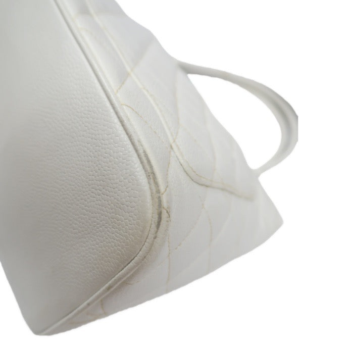 Chanel White Caviar Leather Reissue Matelasse Tote Bag (7 Series) with Gold-Tone Hardware and Guarantee Card