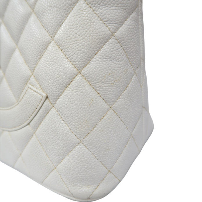 Chanel White Caviar Leather Reissue Matelasse Tote Bag (7 Series) with Gold-Tone Hardware and Guarantee Card