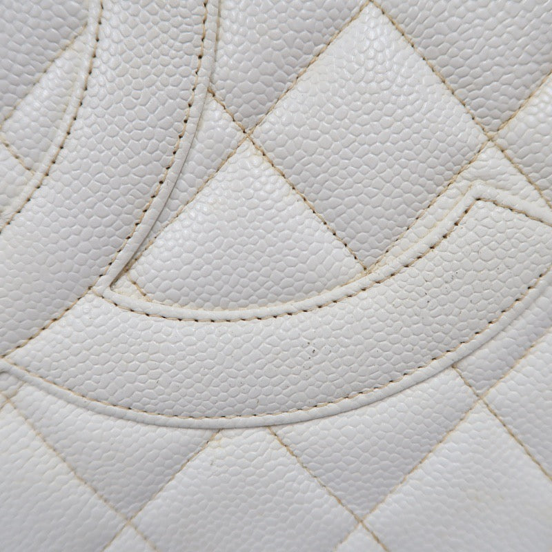 Chanel White Caviar Leather Reissue Matelasse Tote Bag (7 Series) with Gold-Tone Hardware and Guarantee Card