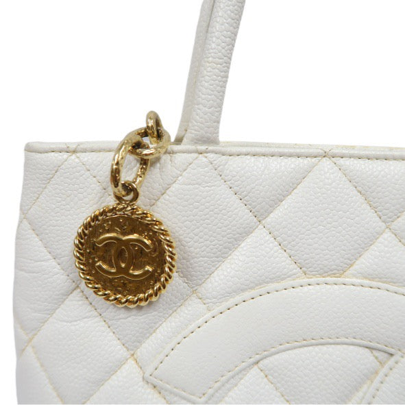 Chanel White Caviar Leather Reissue Matelasse Tote Bag (7 Series) with Gold-Tone Hardware and Guarantee Card