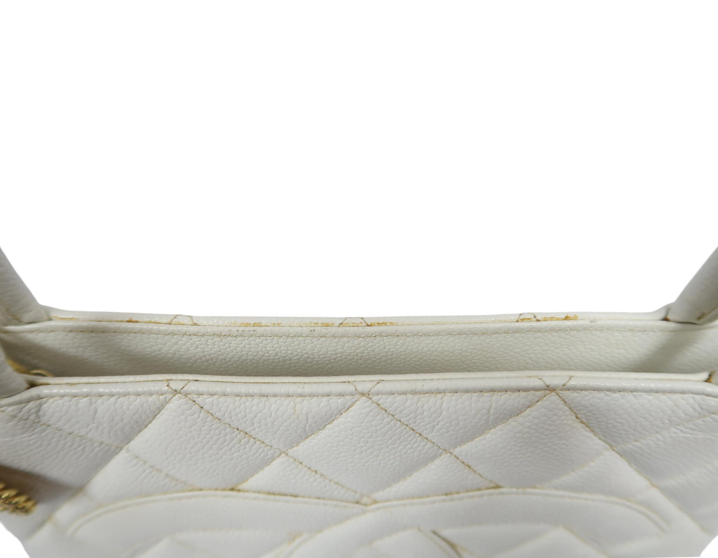 Chanel White Caviar Leather Reissue Matelasse Tote Bag (7 Series) with Gold-Tone Hardware and Guarantee Card