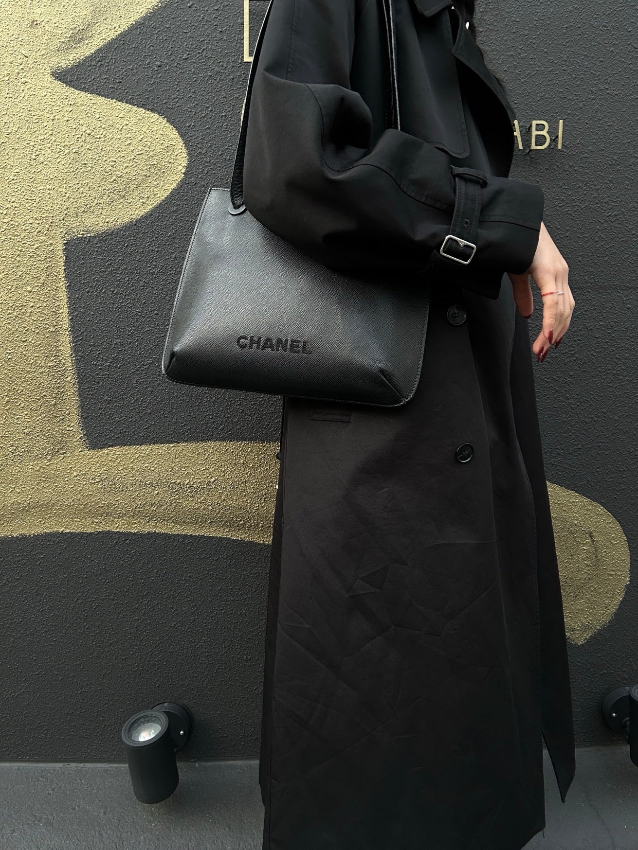 Chanel Black Caviar Leather Logo Tote Shoulder Bag