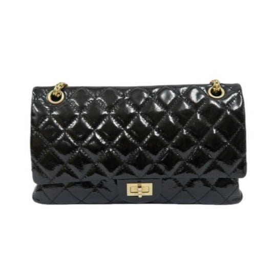 Chanel Black Patent Leather 2.55 Shoulder Bag with Gold Hardware