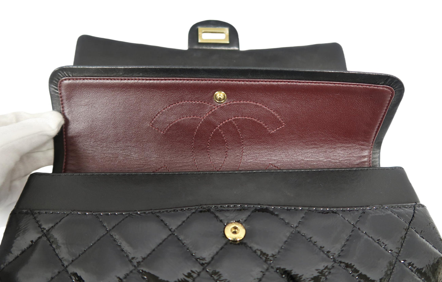 Chanel Black Patent Leather 2.55 Shoulder Bag with Gold Hardware
