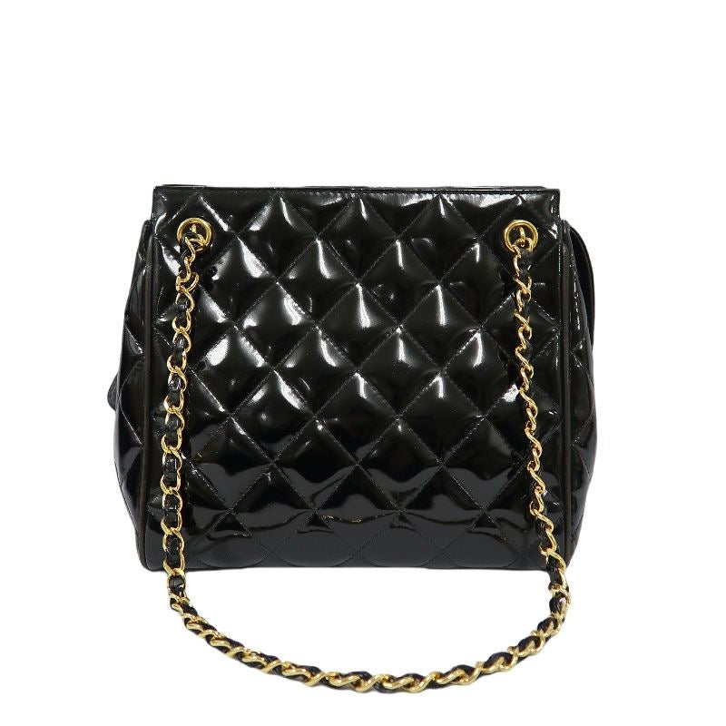 Chanel Enamel Patent Leather Chain Tote Bag Black with Gold Hardware