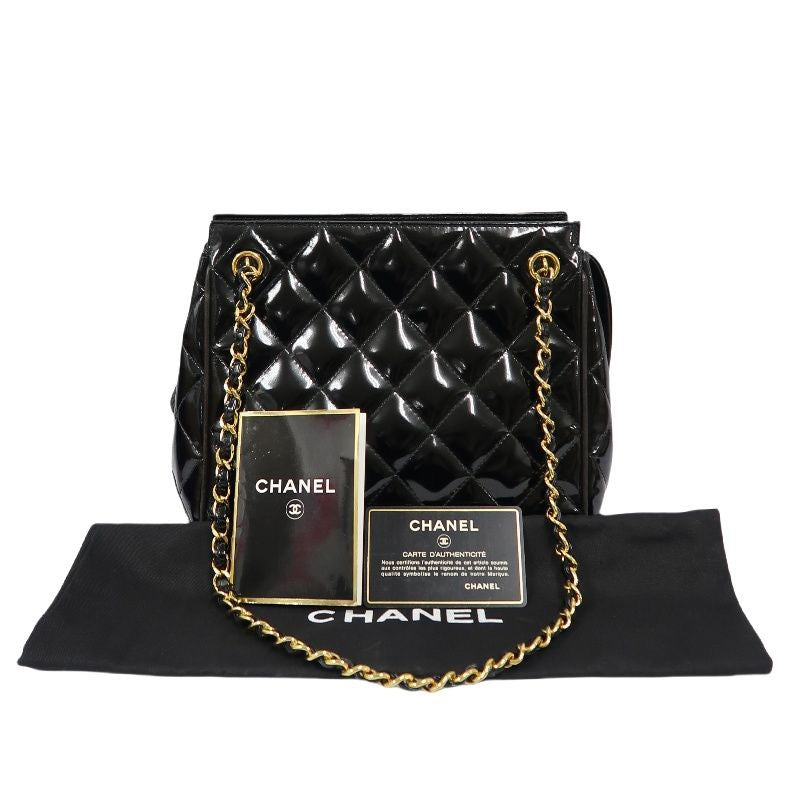 Chanel Enamel Patent Leather Chain Tote Bag Black with Gold Hardware