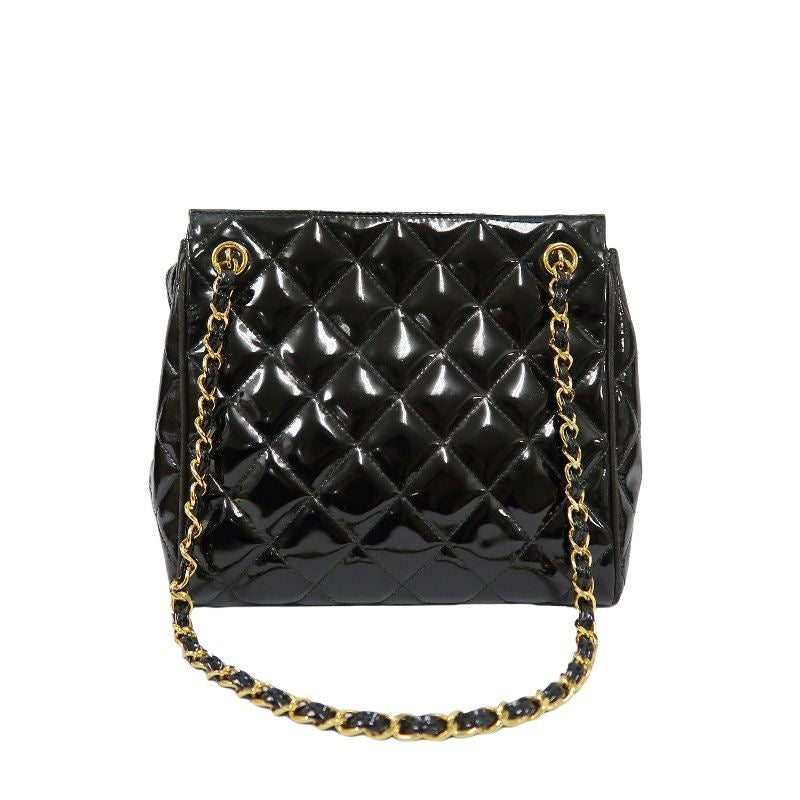 Chanel Enamel Patent Leather Chain Tote Bag Black with Gold Hardware