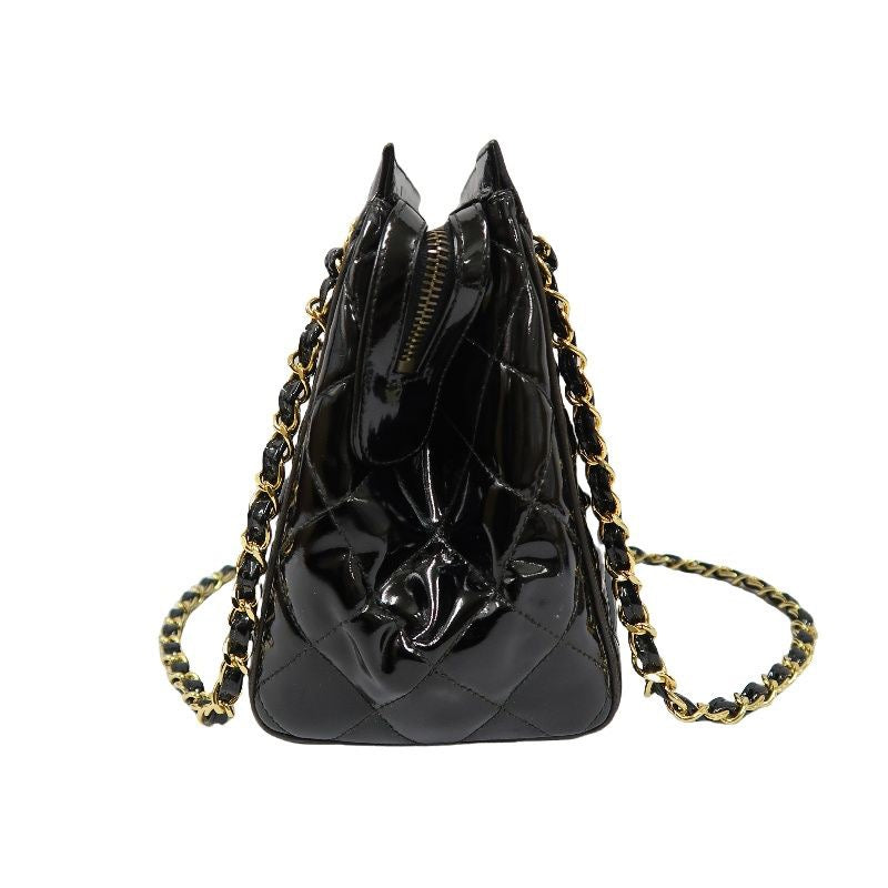 Chanel Enamel Patent Leather Chain Tote Bag Black with Gold Hardware