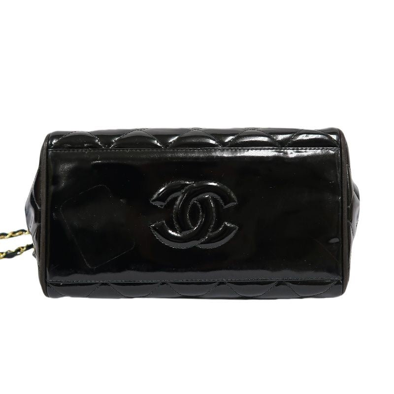 Chanel Enamel Patent Leather Chain Tote Bag Black with Gold Hardware