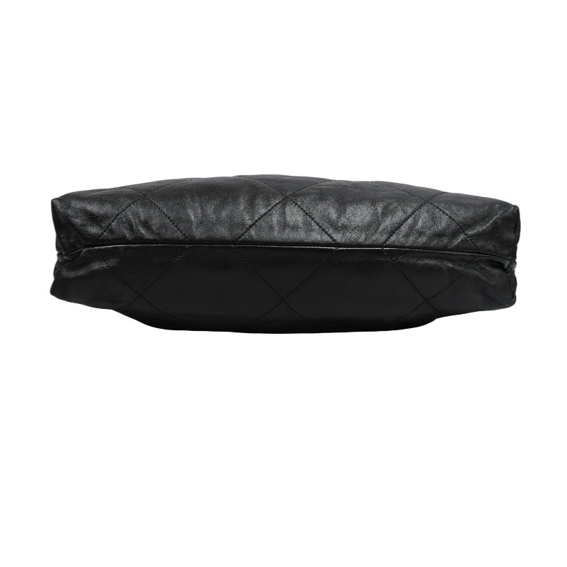 CHANEL 22 Lambskin Shoulder Bag Black Silver-Tone Hardware