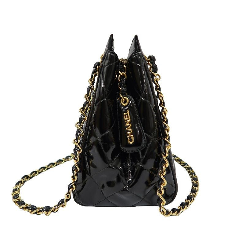 Chanel Enamel Patent Leather Chain Tote Bag Black with Gold Hardware