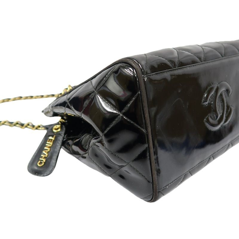 Chanel Enamel Patent Leather Chain Tote Bag Black with Gold Hardware