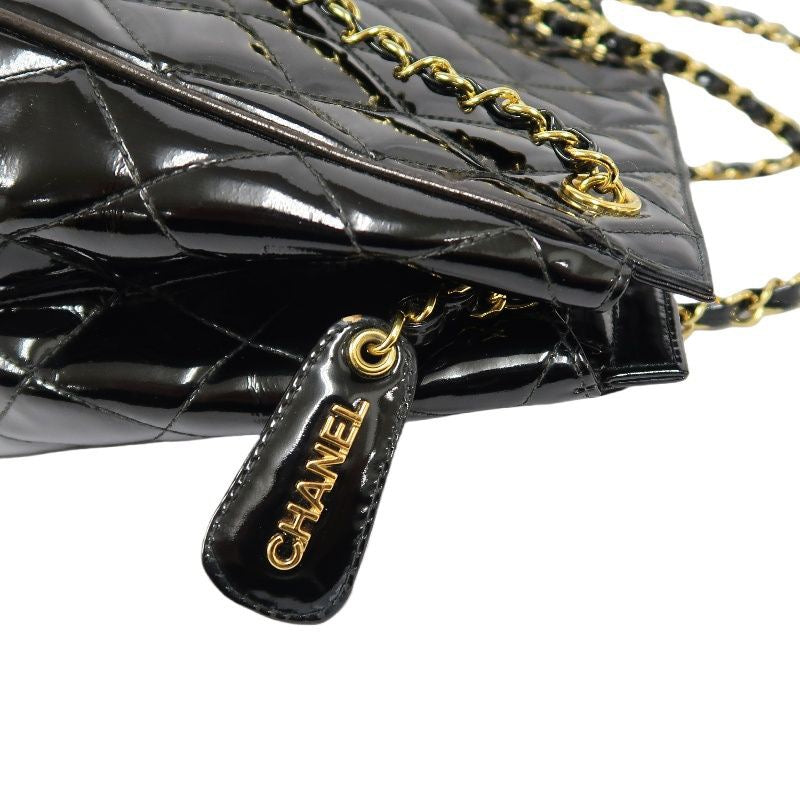 Chanel Enamel Patent Leather Chain Tote Bag Black with Gold Hardware