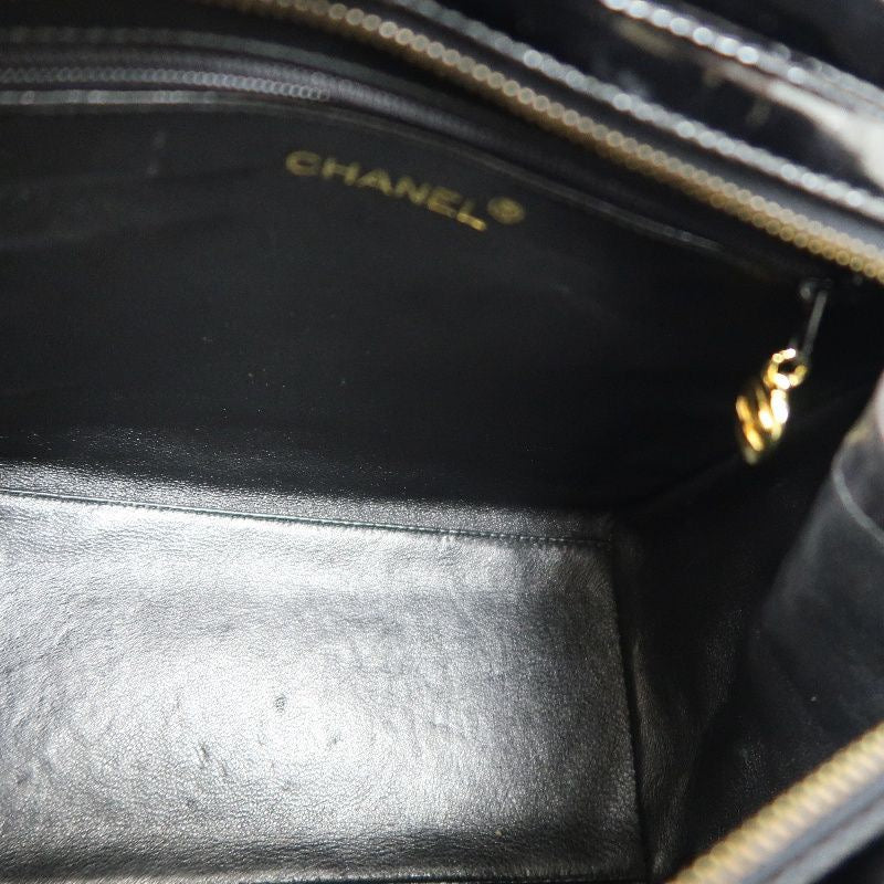 Chanel Enamel Patent Leather Chain Tote Bag Black with Gold Hardware